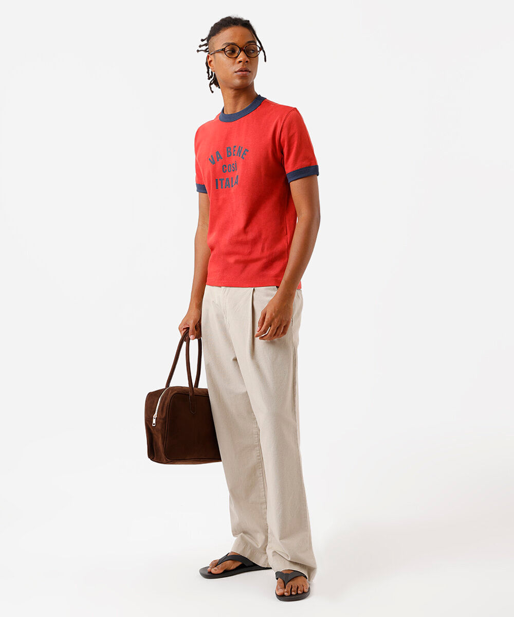 camiseta masculina de algodão estampada vermelha