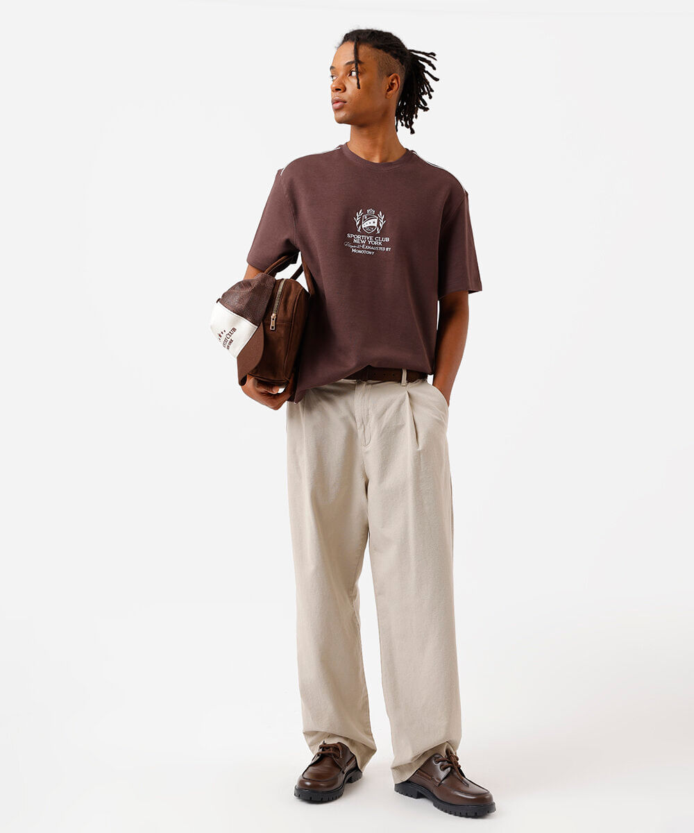 camiseta masculina de algodão com bordado marrom