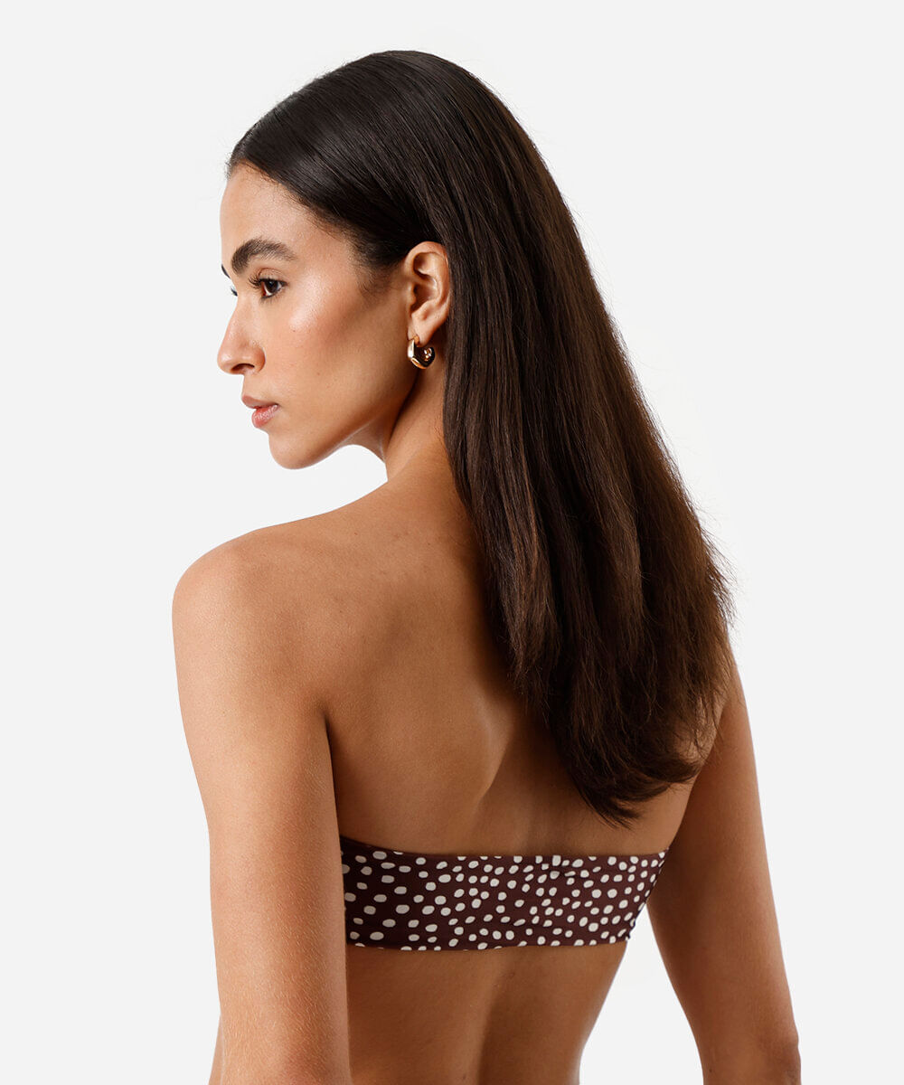 biquíni top faixa feminino sem alça poá marrom