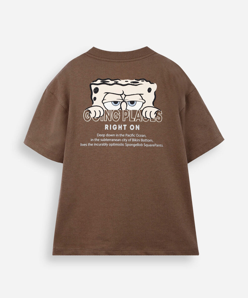 camiseta infantil de algodão bob esponja marrom