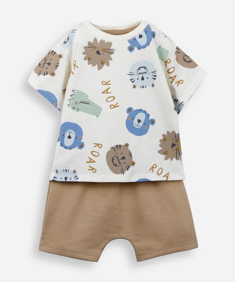 conjunto infantil de algodão estampado off white