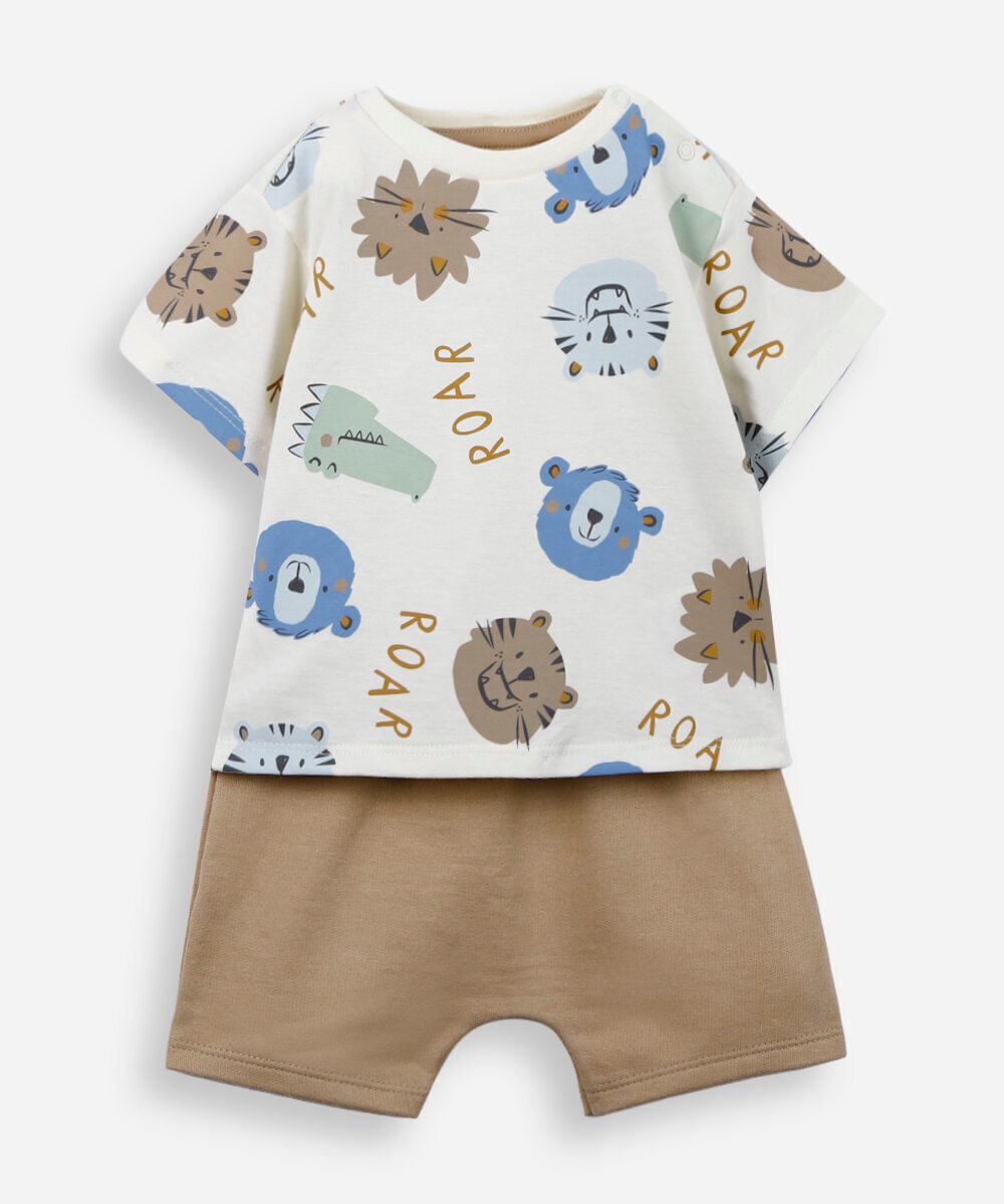 conjunto infantil de algodão estampado off white