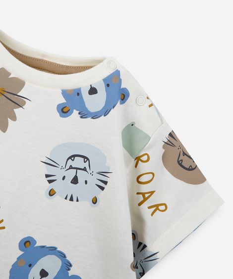 conjunto infantil de algodão estampado off white