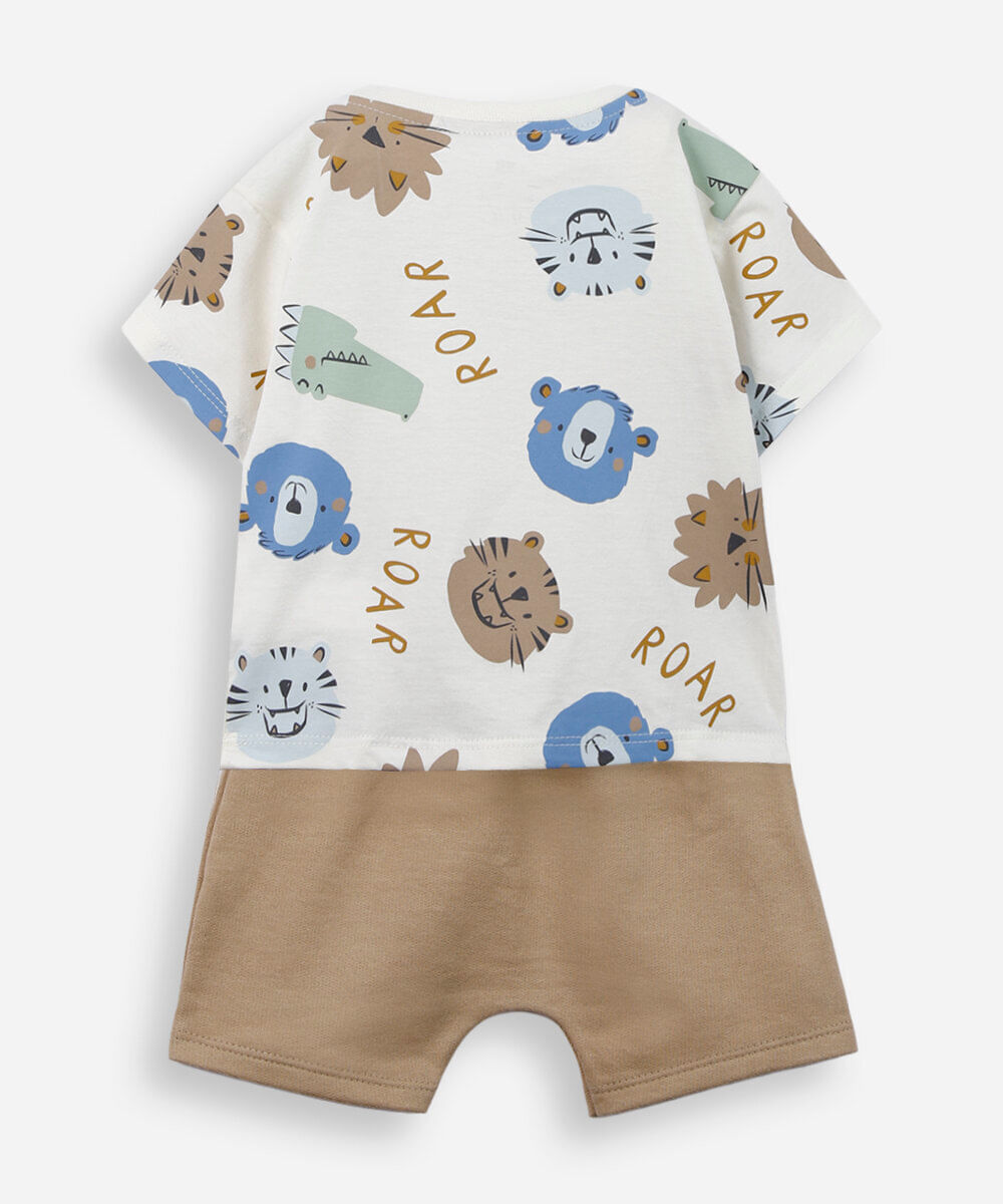 conjunto infantil de algodão estampado off white