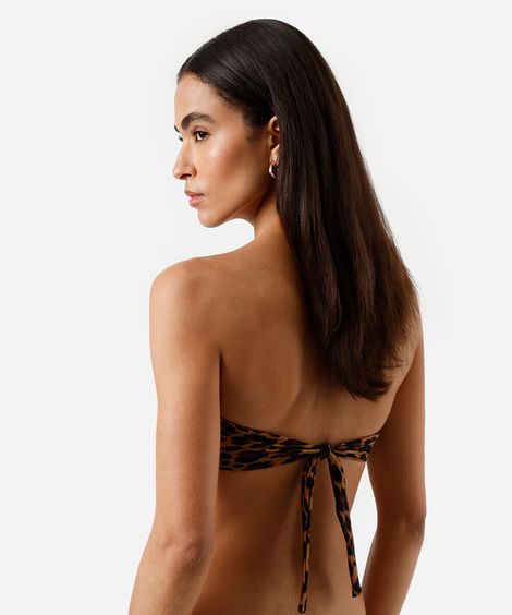 biquíni top feminino sem alça franzido animal print colorido