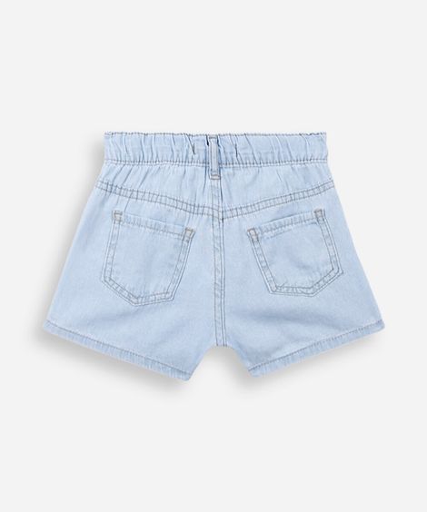 short jeans em algodão com bordados de corações azul