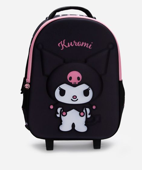 mochila infantil de rodinha kuromi hello kitty preta