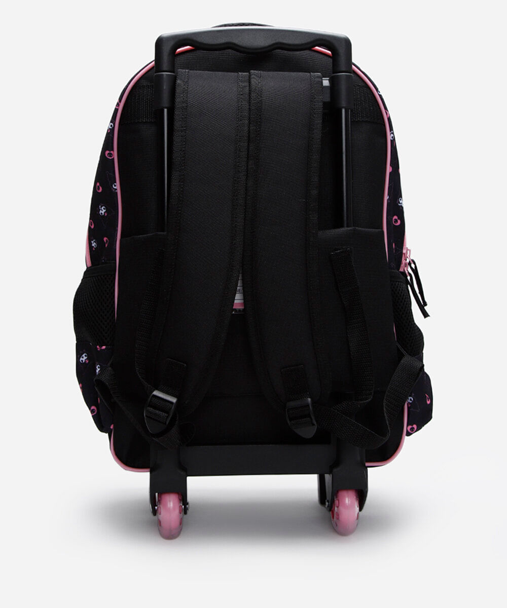 mochila infantil de rodinha kuromi hello kitty preta