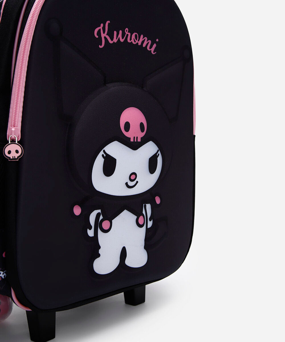 mochila infantil de rodinha kuromi hello kitty preta