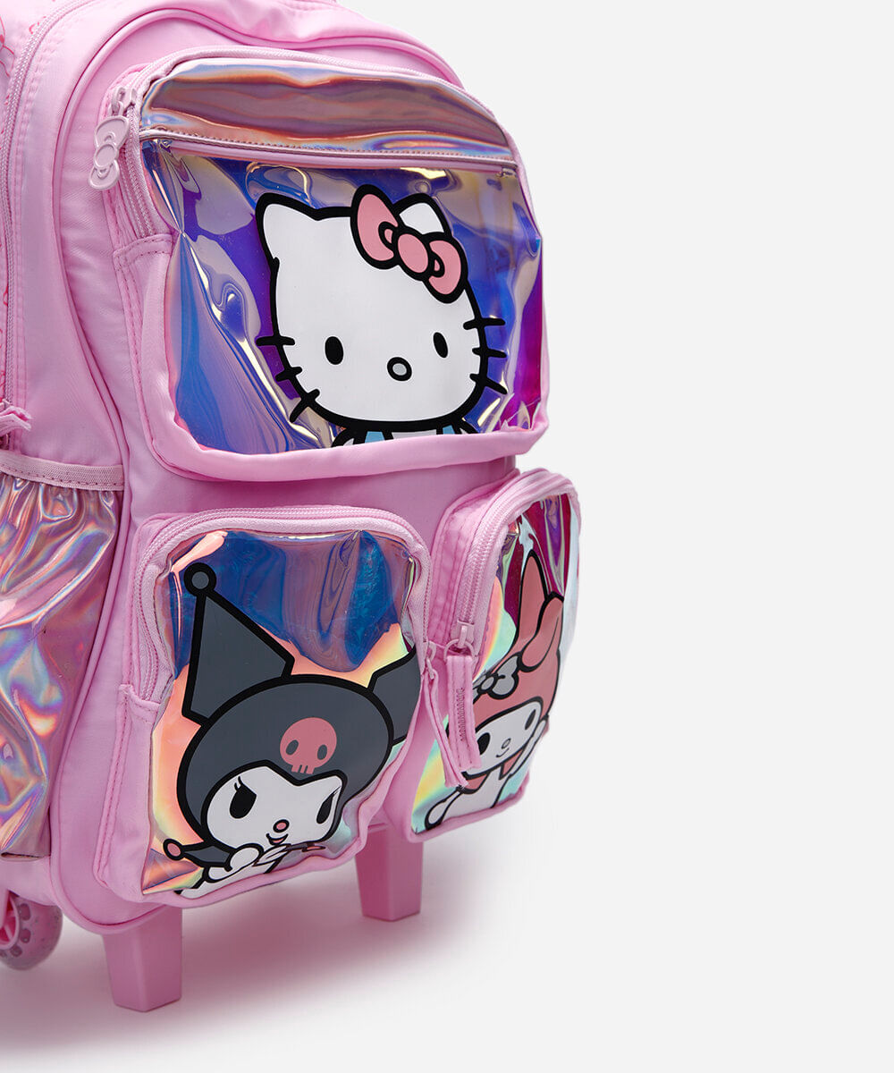 mochila infantil de rodinha hello kitty rosa