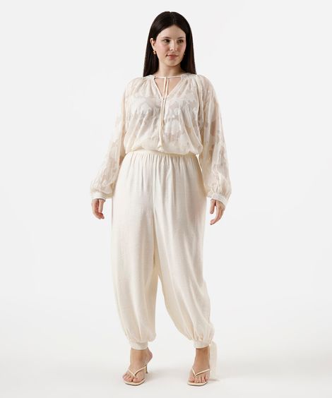 calça aladim feminina com viscose cós elástico plus size off white