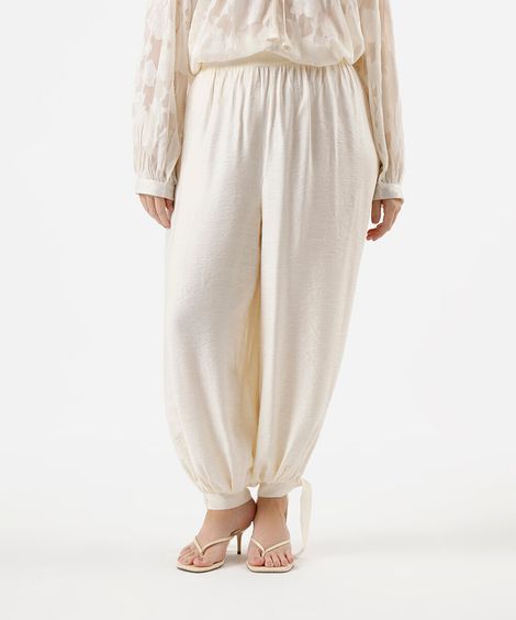calça aladim feminina com viscose cós elástico plus size off white