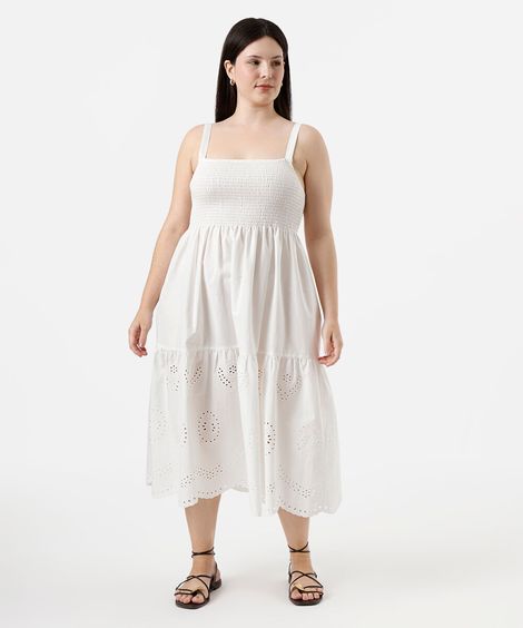 vestido midi com recortes plus size off white