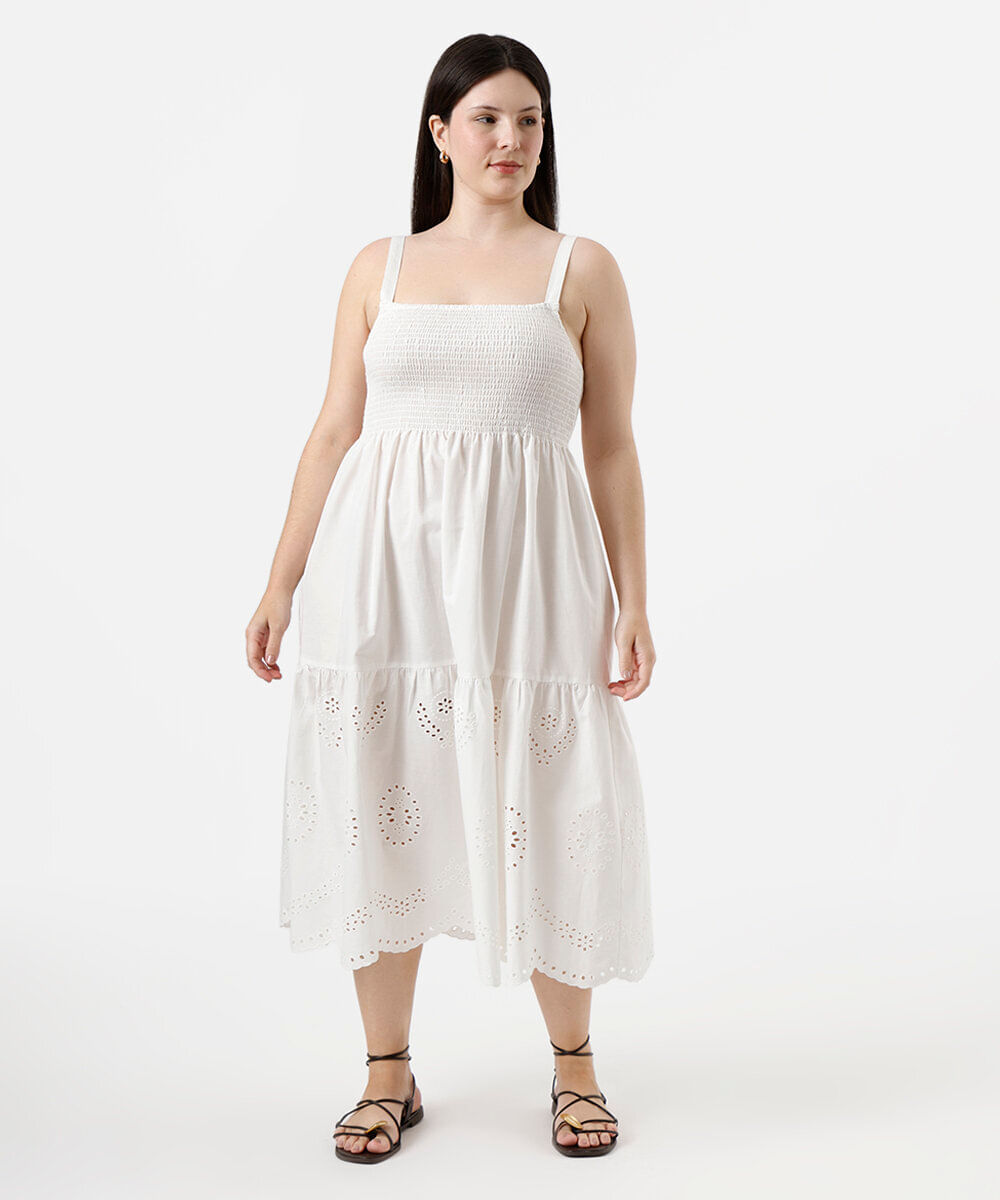 vestido midi com recortes plus size off white