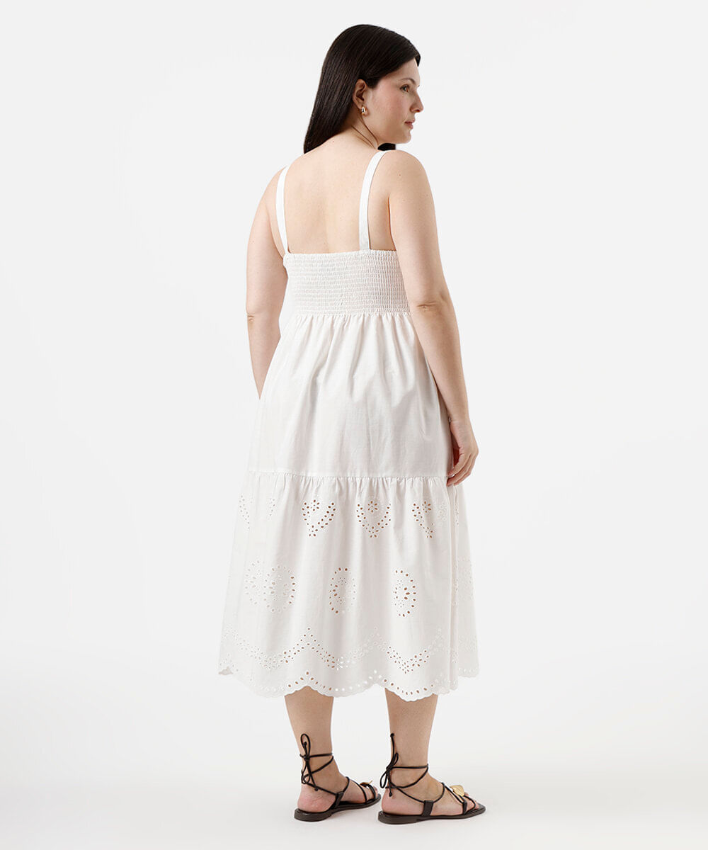 vestido midi com recortes plus size off white