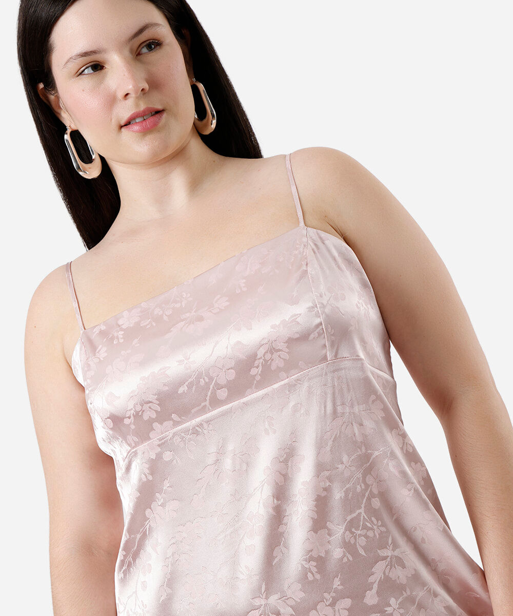 vestido midi plus size alça fina feminino floral acetinado rosa