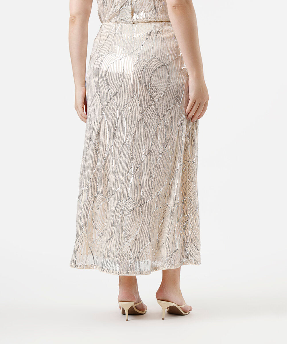 saia longa feminina de paetê mindset plus size bege
