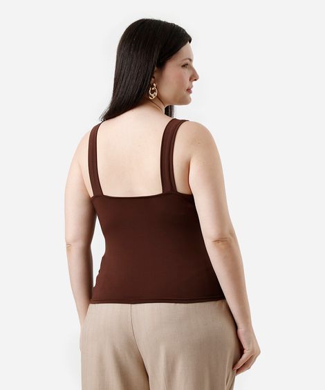 blusa feminina decote quadrado com amarração plus size marrom