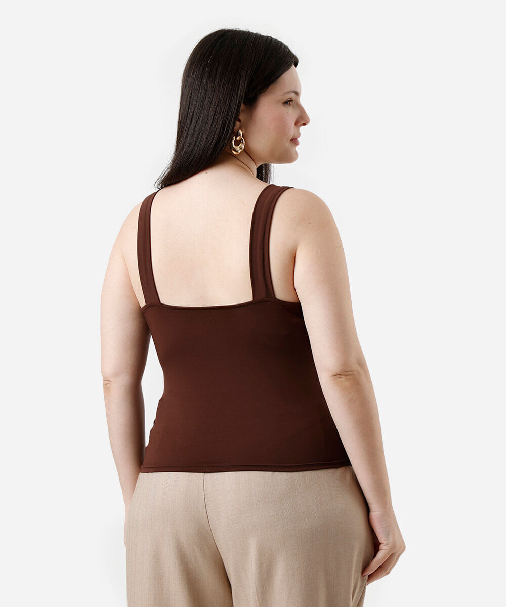 blusa feminina decote quadrado com amarração plus size marrom
