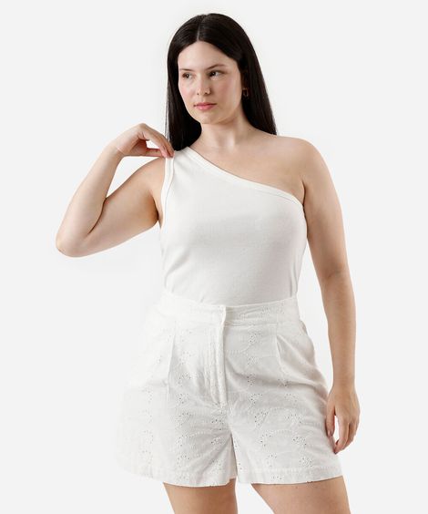 blusa ombro único feminina de algodão plus size off white