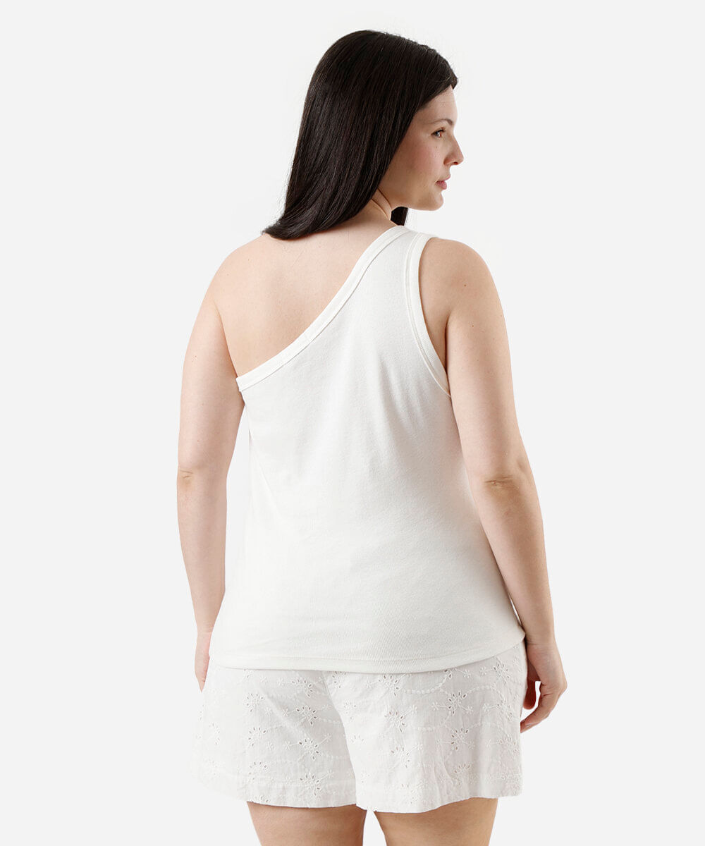 blusa ombro único feminina de algodão plus size off white