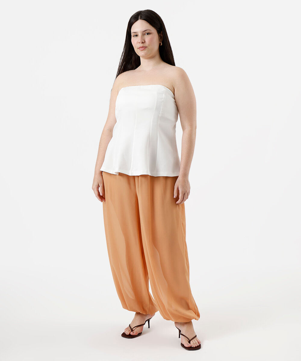 calça aladim feminina cós elástico plus size laranja