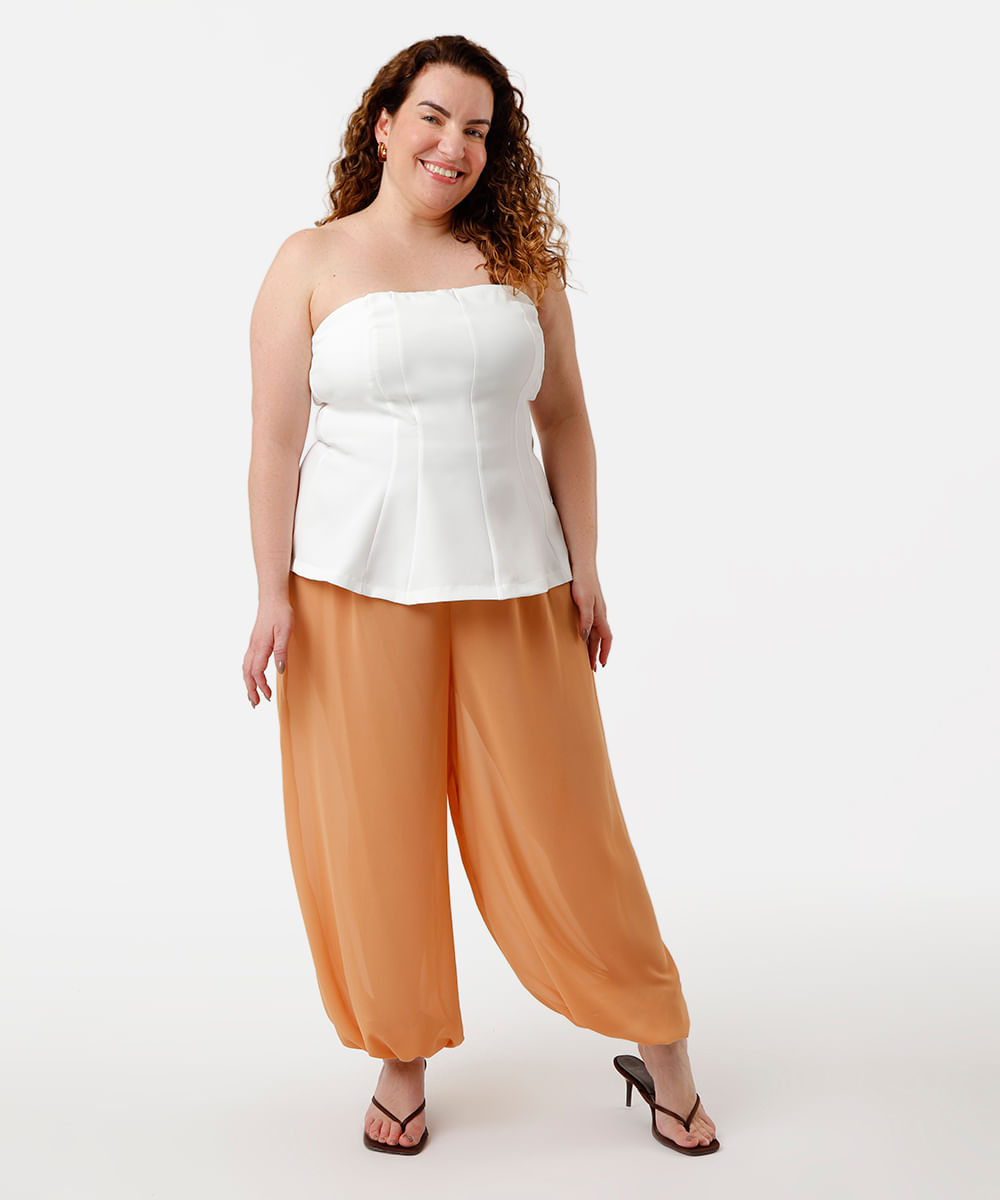 calça aladim feminina cós elástico plus size laranja