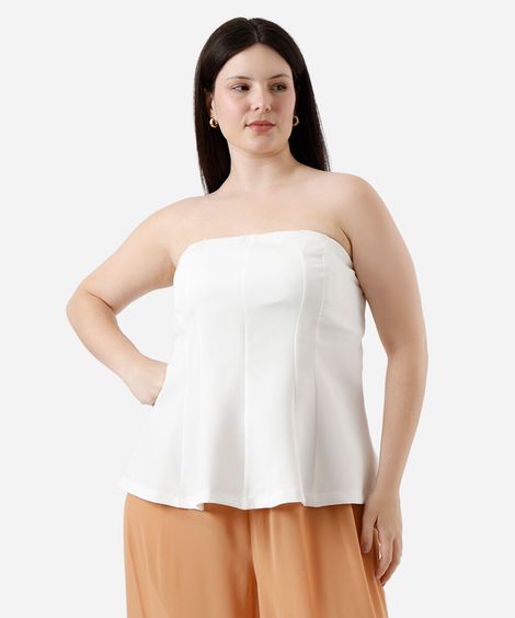 blusa peplum sem alça feminina plus size off white