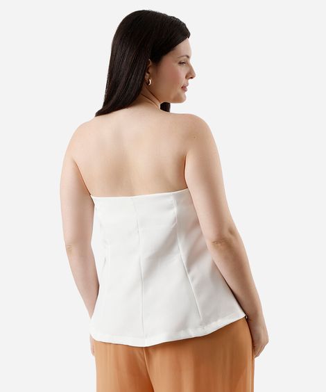blusa peplum sem alça feminina plus size off white