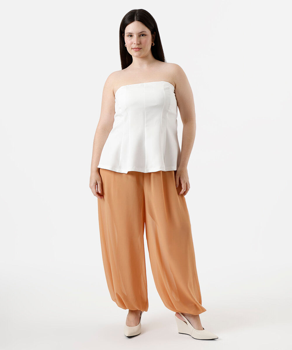 blusa peplum sem alça feminina plus size off white