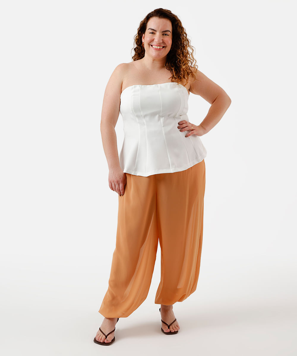 blusa peplum sem alça feminina plus size off white