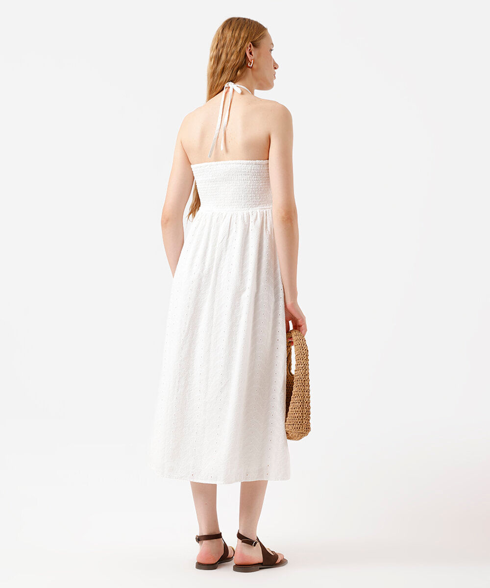 vestido midi feminino de laise frente única off white
