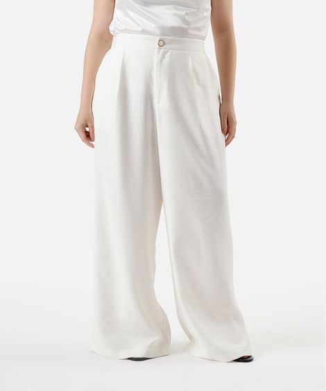 calça de alfaiataria feminina com pregas plus size off white