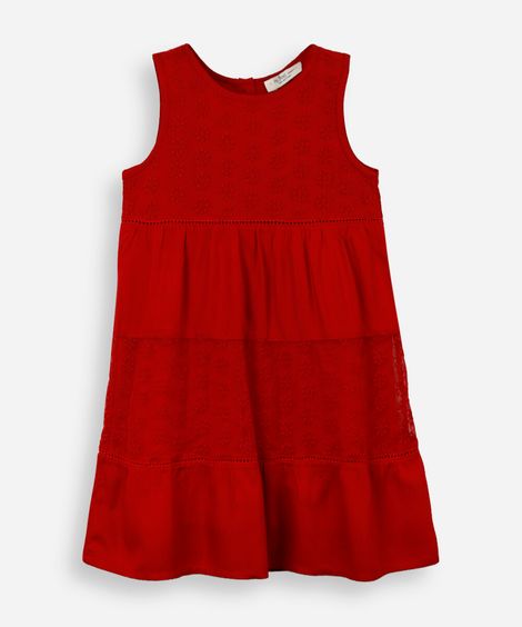 vestido midi infantil tule bordado vermelho