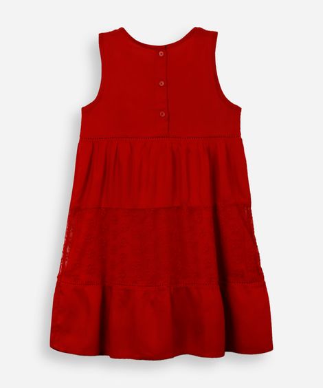 vestido midi infantil tule bordado vermelho