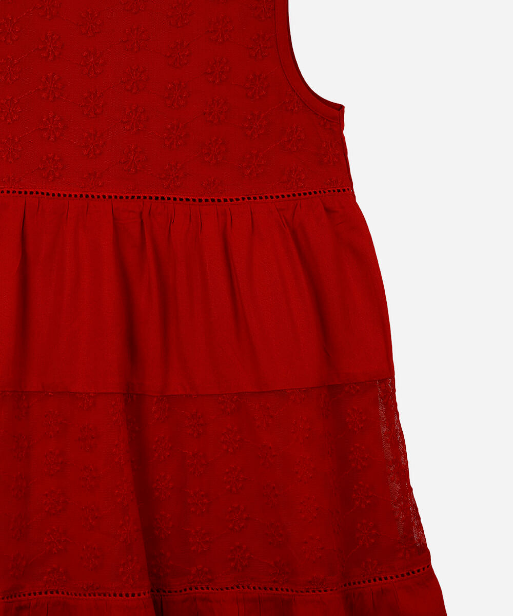 vestido midi infantil tule bordado vermelho