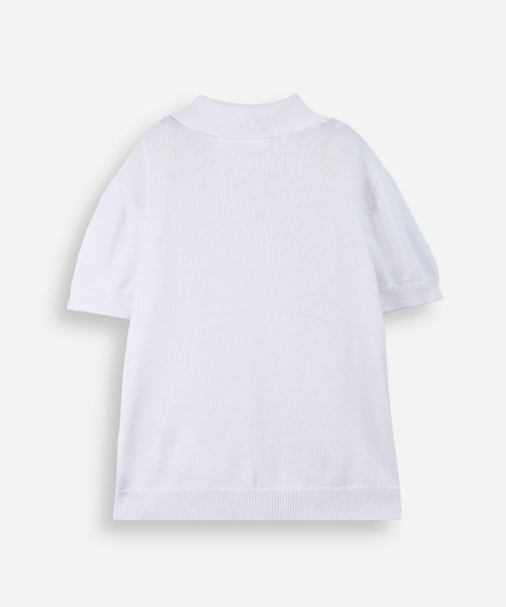 polo infantil de tricô com mangas curtas off white