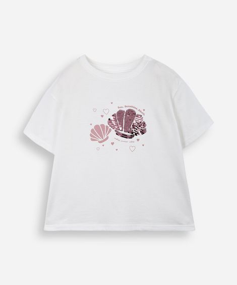 camiseta infantil de algodão concha estampada off white