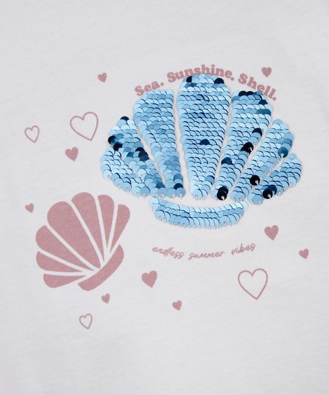 camiseta infantil de algodão concha estampada off white