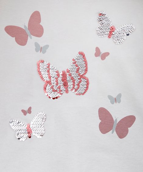 blusa infantil de algodão com paetês e borboletas off white