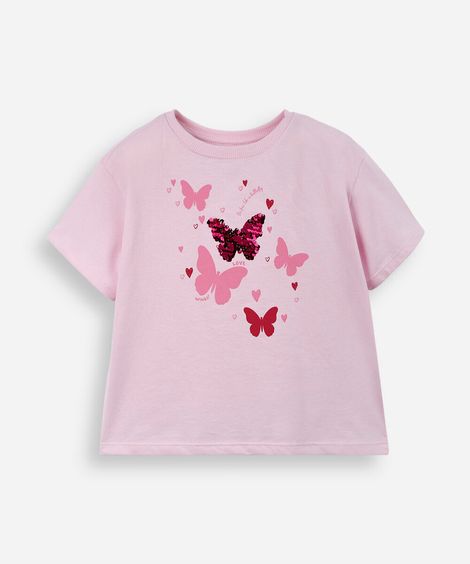 camiseta infantil de algodão borboleta estampada  rosa