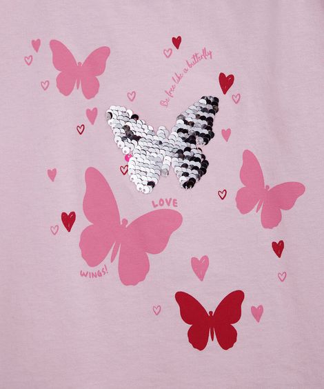 camiseta infantil de algodão borboleta estampada  rosa