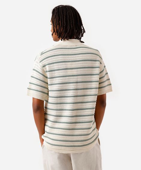 polo masculina de tricot listrada off white