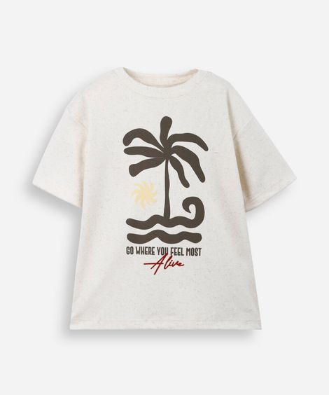 camiseta infantil manga curta estampada bege