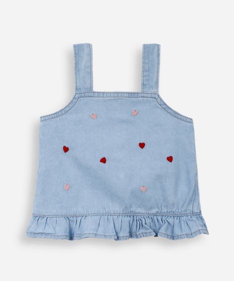 blusa infantil de algodão com bordados azul