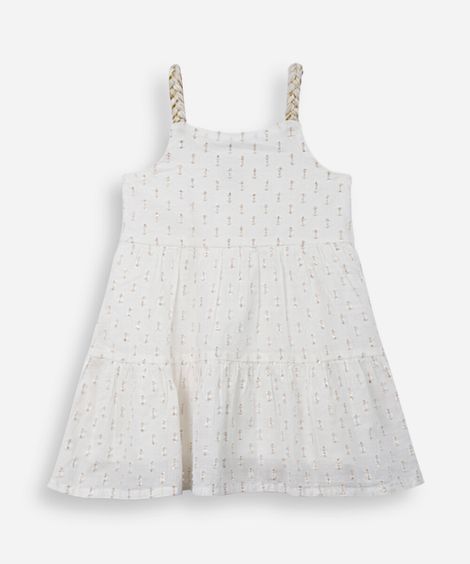 vestido infantil de algodão com lurex off white