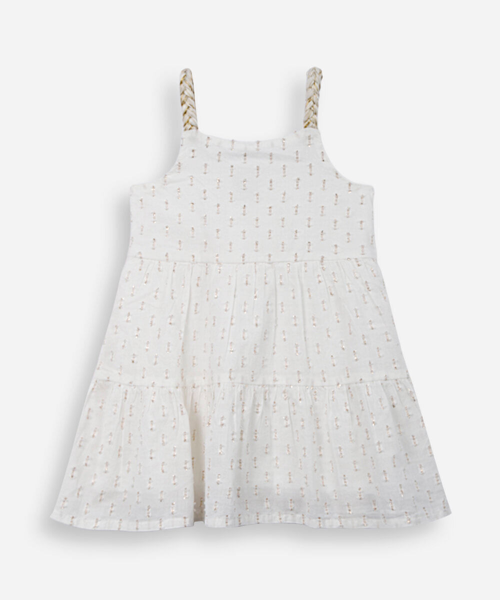 vestido infantil de algodão com lurex off white