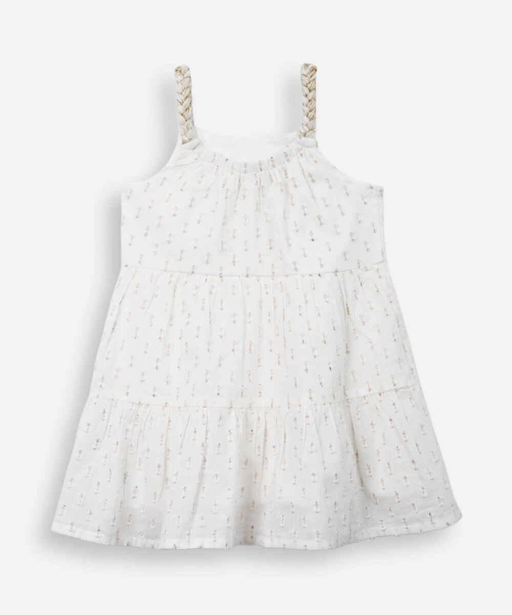 vestido infantil de algodão com lurex off white