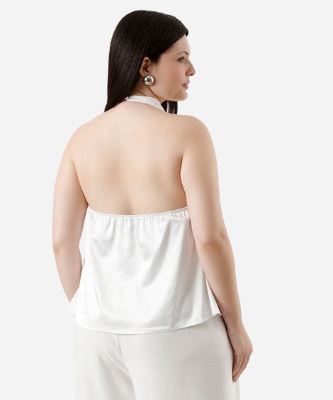blusa frente única feminina acetinada plus size off white