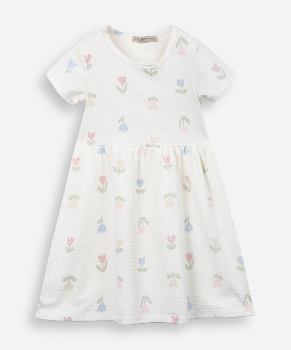 vestido infantil de algodão texturizado floral colorido